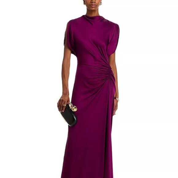 A.L.C. Nadia Satin Bias Cut Ruched Draped Gown Jewel Purple - Picture 6 of 15